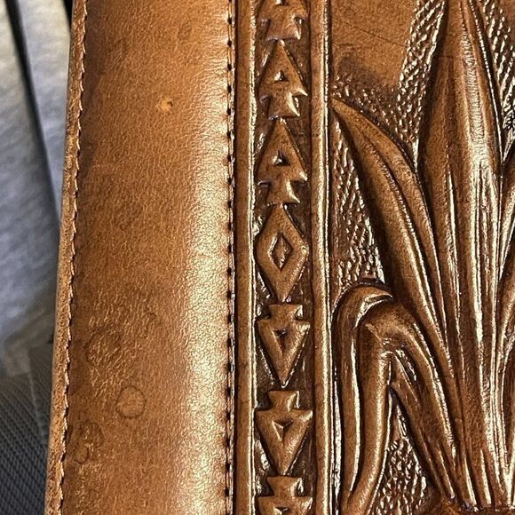 Vintage 70's Aztec Mont-Abur Tooled Leather Cow Hide Brown Handbag from Mexico - Picture 16 of 16